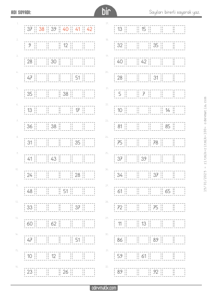 1.S�n�f Birer Ritmik Sayma (100�e kadar)(2) Etkinli�i