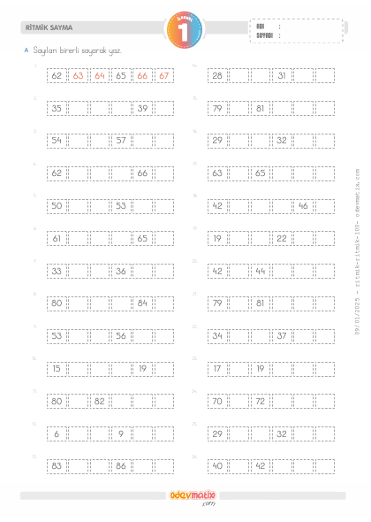 1.S�n�f Birer Ritmik Sayma (100�e kadar)(3) Etkinli�i