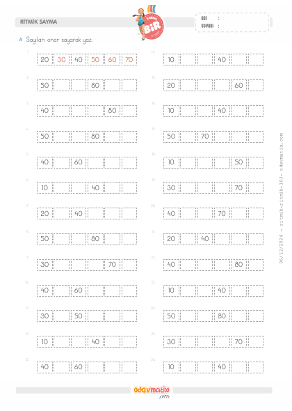 1.S�n�f Onar Kolay Ritmik Sayma(4) Etkinli�i