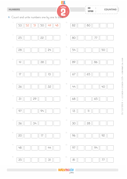 2.S�n�f Birer Geri Ritmik Sayma(1) Etkinli�i