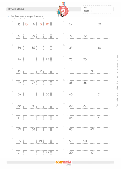 2.S�n�f Birer Geri Ritmik Sayma(3) Etkinli�i