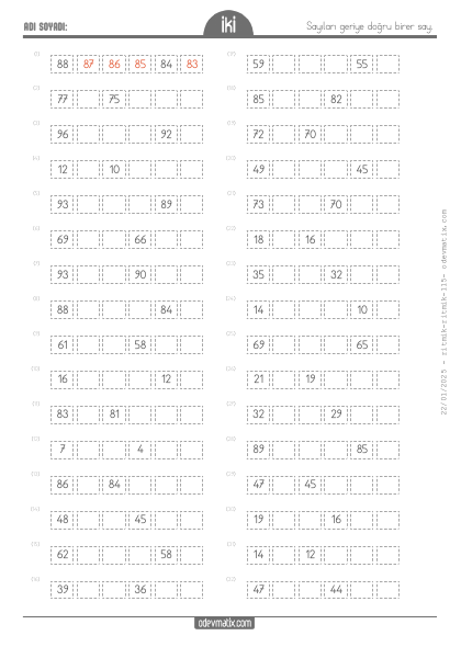 2.S�n�f Birer Geri Ritmik Sayma(4) Etkinli�i