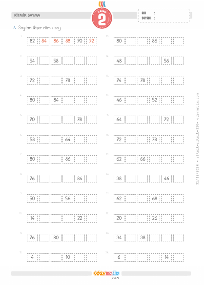 2.S�n�f �ki�er �leri Ritmik Sayma(1) Etkinli�i
