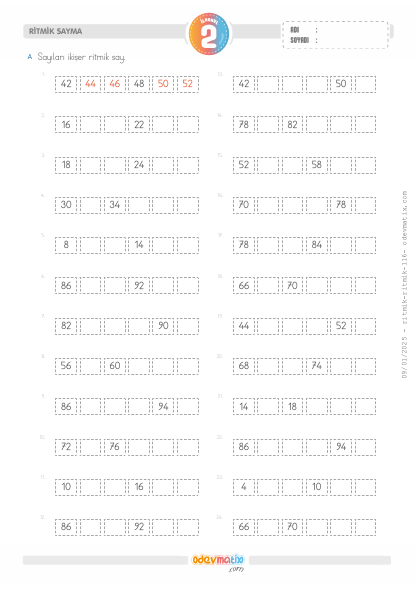 2.S�n�f �ki�er �leri Ritmik Sayma(2) Etkinli�i