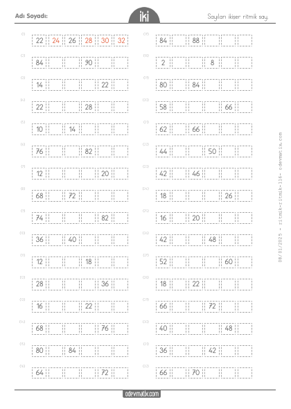 2.S�n�f �ki�er �leri Ritmik Sayma(5) Etkinli�i