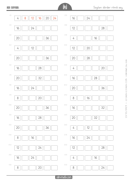 2.S�n�f D�rder �leri Ritmik Sayma(1) Etkinli�i
