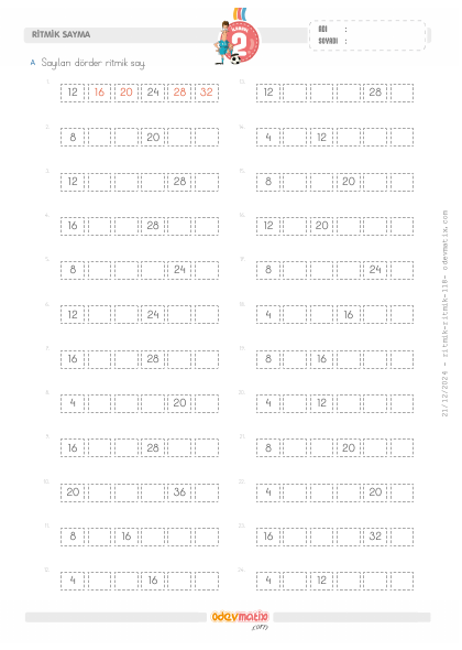2.S�n�f D�rder �leri Ritmik Sayma(3) Etkinli�i
