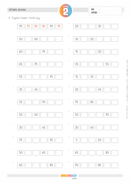 2.S�n�f Be�er �leri Ritmik Sayma(2) Etkinli�i