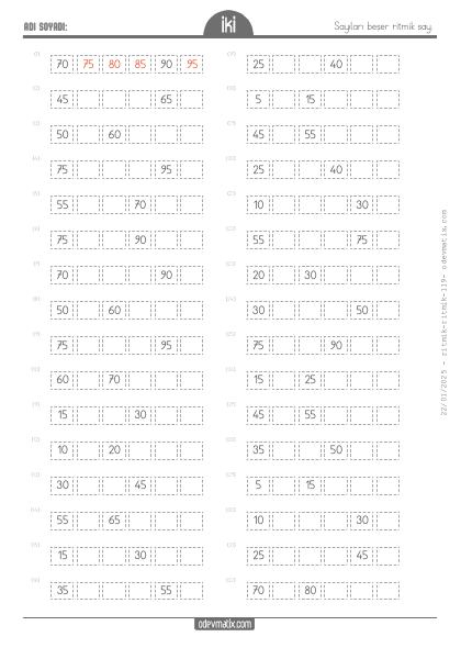 2.S�n�f Be�er �leri Ritmik Sayma(4) Etkinli�i