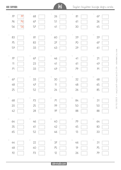 2.S�n�f 3 Say�l� B�y�kten K����e Kolay Say� S�ralama(3) Etkinli�i