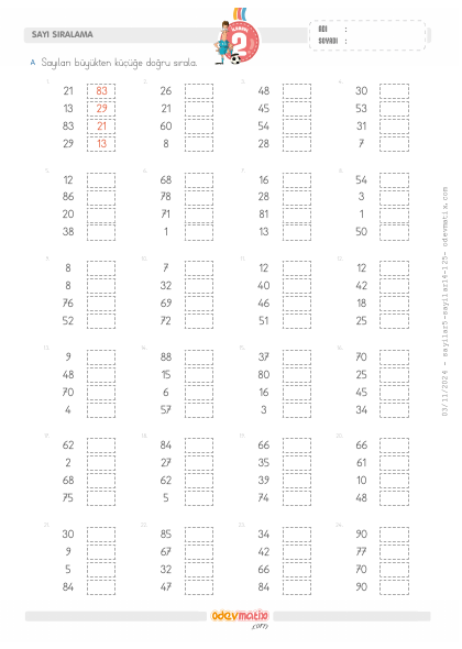 2.S�n�f 4 Say�l� B�y�kten K����e Kolay Say� S�ralama(5) Etkinli�i