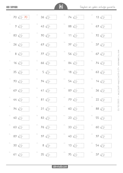 2.S�n�f En Yak�n Onlu�a Yuvarlama(2) Etkinli�i