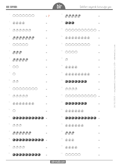 1.S�n�f �ekillerle Sayma (10�a Kadar)(1) Etkinli�i