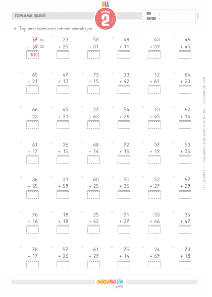 2.S�n�f Toplam� Tahmin Etme(1) Etkinli�i