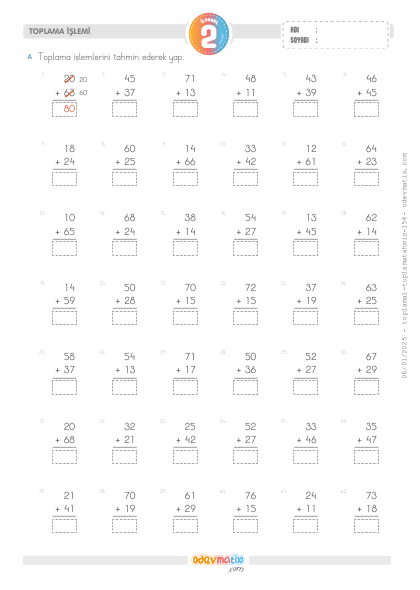 2.S�n�f Toplam� Tahmin Etme(4) Etkinli�i