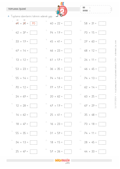 2.S�n�f Yan Yana Toplam� Tahmin Etme(3) Etkinli�i