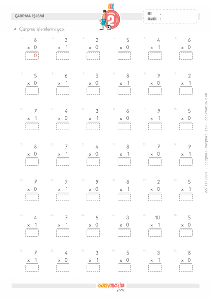 2.S�n�f Alt Alta 1 ve 0 ile �arpma ��lemi(2) Etkinli�i