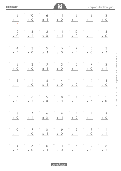 2.S�n�f Alt Alta 1 ve 0 ile �arpma ��lemi(3) Etkinli�i