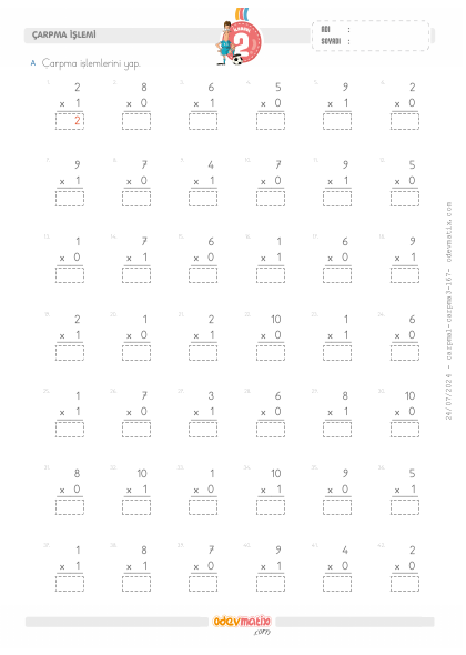 2.S�n�f Alt Alta 1 ve 0 ile �arpma ��lemi(4) Etkinli�i