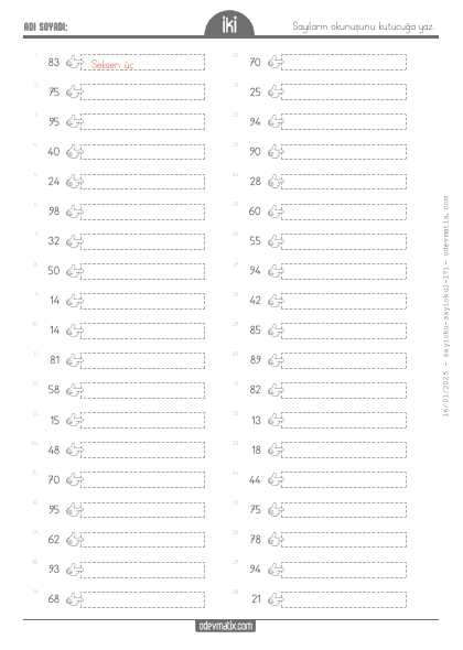 2.S�n�f Say� Okuma(1) Etkinli�i