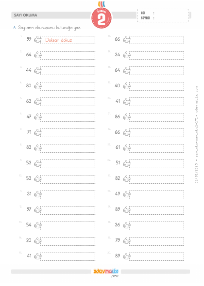 2.S�n�f Say� Okuma(4) Etkinli�i