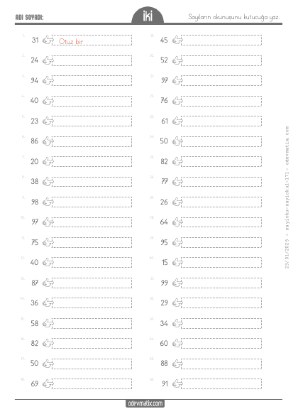 2.S�n�f Say� Okuma(6) Etkinli�i