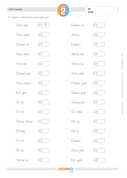 2.S�n�f Say� Yazma(1) Etkinli�i