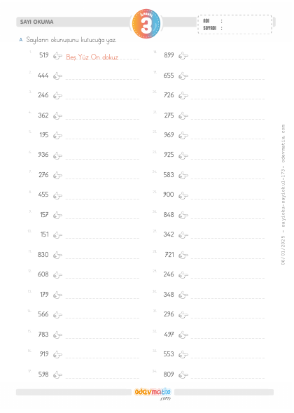 3.S�n�f Say� Okuma(2) Etkinli�i
