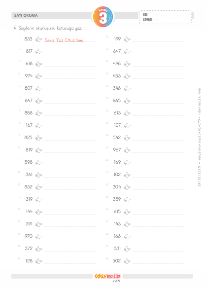 3.S�n�f Say� Okuma(3) Etkinli�i