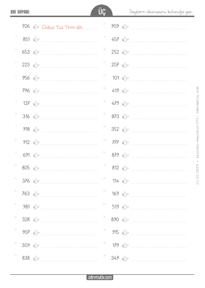 3.S�n�f Say� Okuma(5) Etkinli�i