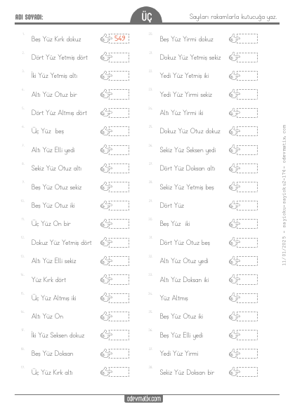 3.S�n�f Say� Yazma(1) Etkinli�i