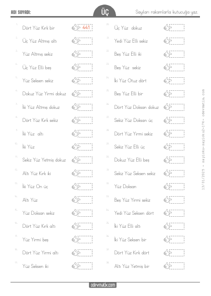 3.S�n�f Say� Yazma(2) Etkinli�i