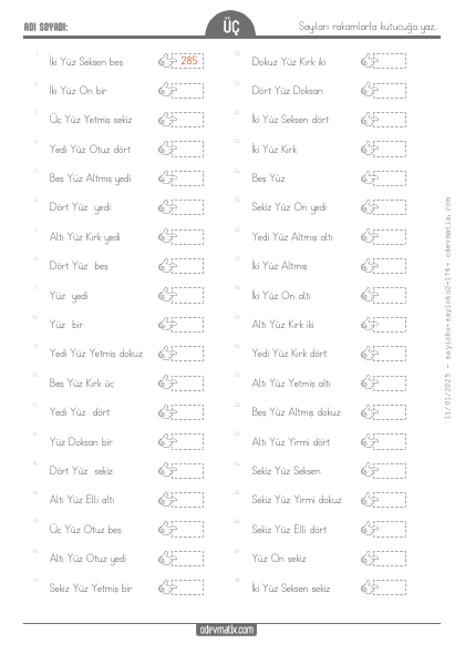 3.S�n�f Say� Yazma(4) Etkinli�i