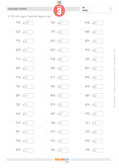 3.S�n�f Basamak De�erini Bulma(2) Etkinli�i