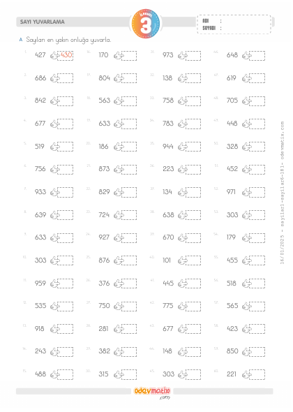 3.S�n�f En Yak�n Onlu�a Yuvarlama(5) Etkinli�i