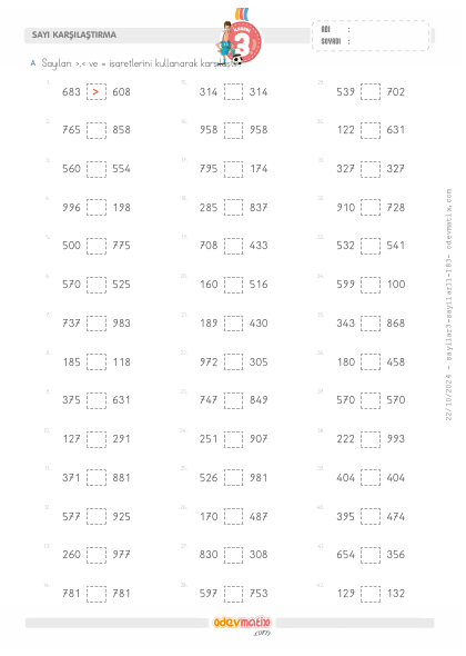 3.S�n�f Say� Kar��la�t�rma(4) Etkinli�i