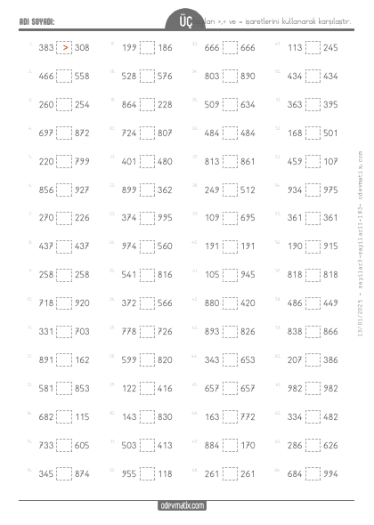 3.S�n�f Say� Kar��la�t�rma(5) Etkinli�i