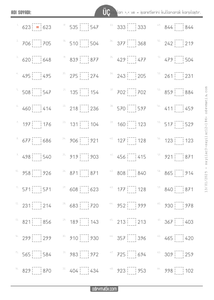 3.S�n�f Yak�n Say�larla Say� Kar��la�t�rma(1) Etkinli�i