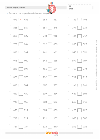 3.S�n�f Yak�n Say�larla Say� Kar��la�t�rma(2) Etkinli�i