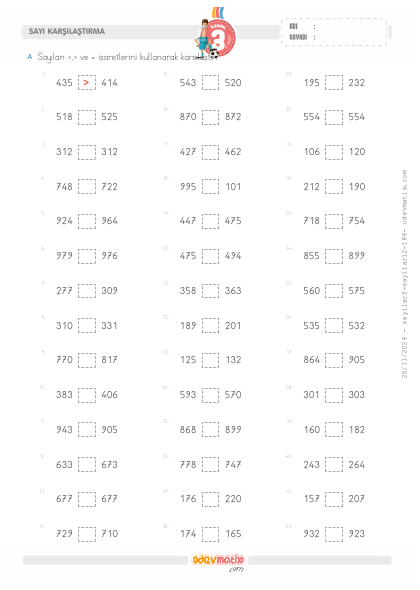 3.S�n�f Yak�n Say�larla Say� Kar��la�t�rma(5) Etkinli�i