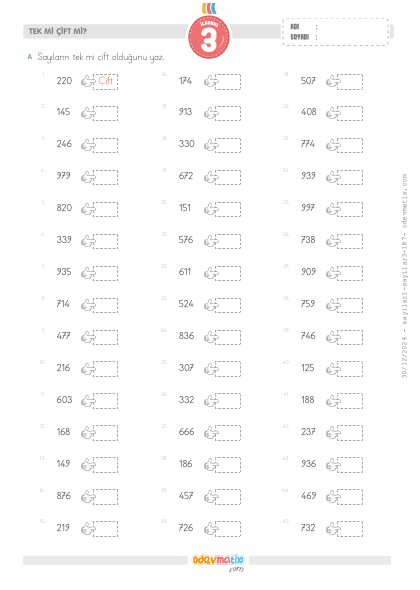 3.S�n�f Tek ve �ift Say�lar(2) Etkinli�i