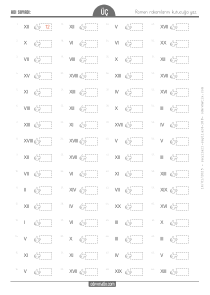 3.S�n�f Romen Rakam� Okuma(5) Etkinli�i