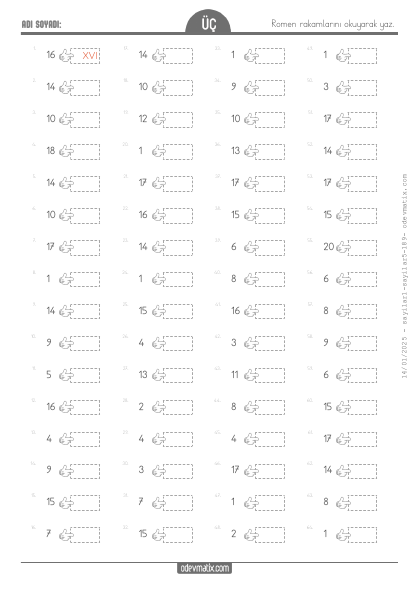 3.S�n�f Romen Rakam� Yazma(1) Etkinli�i
