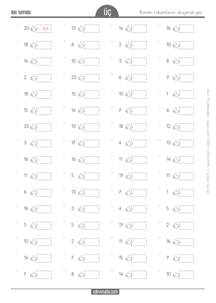 3.S�n�f Romen Rakam� Yazma(5) Etkinli�i