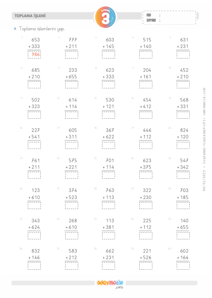 3.S�n�f Eldesiz Toplama ��lemi(3) Etkinli�i