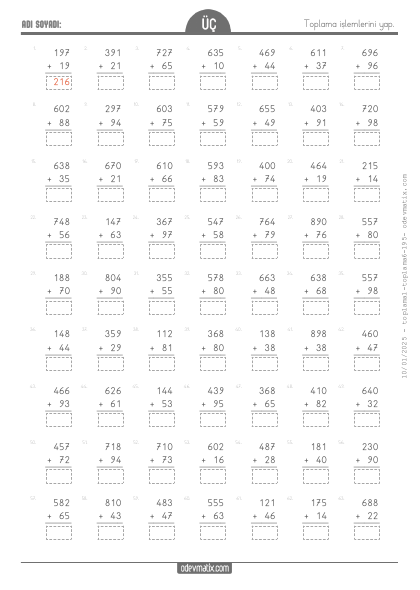 3.S�n�f 3 Basamakl� ile 2 Basamakl� Toplama ��lemi(2) Etkinli�i