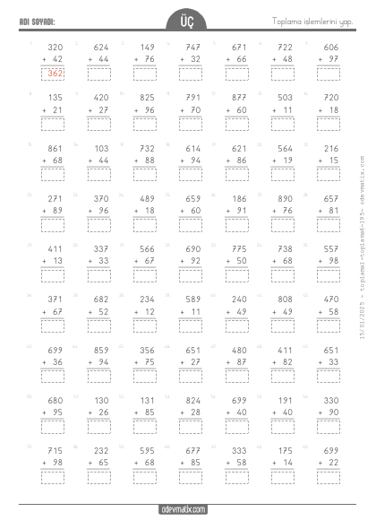 3.S�n�f 3 Basamakl� ile 2 Basamakl� Toplama ��lemi(3) Etkinli�i