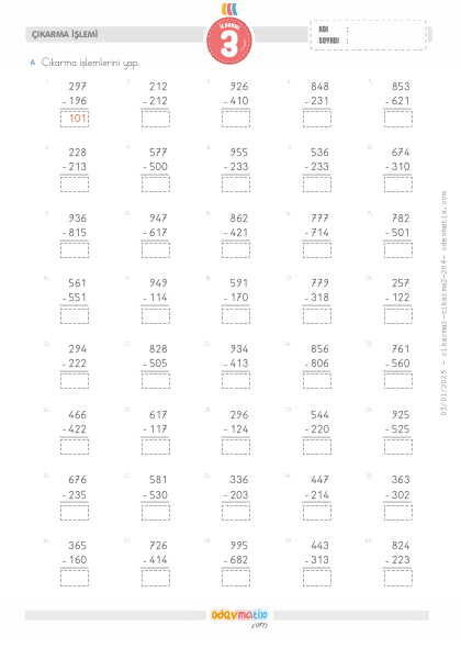 3.S�n�f Onluk Bozmas�z ��karma ��lemi(4) Etkinli�i