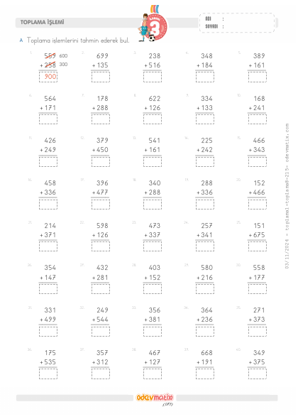 3.S�n�f Toplam� Tahmin Etme(2) Etkinli�i