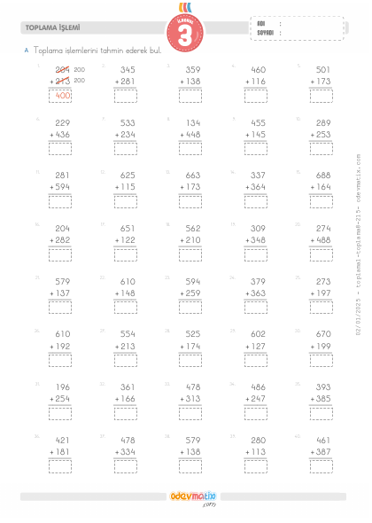 3.S�n�f Toplam� Tahmin Etme(4) Etkinli�i